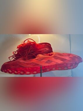Whittall & Shon - Elegant Red Wide-Brim Hat Floral Band - Large and Beautiful!